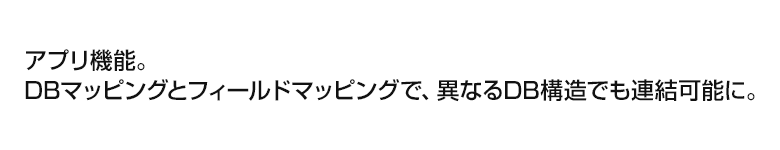 アプリ機能。DBマッピングとフィールドマッピングで、異なるDB構造でも連結可能に。